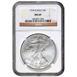 Moeda de Prata Certificada - Silver Eagle 1998 - MS69 - Argentum Hedge