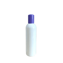 Frasco pet branco com tampa lilás de 240ml - rosca 24 - Aroma Acessórios
