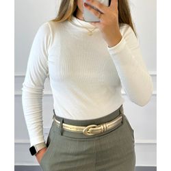 Blusa Canelada Off Manga Longa Bianca