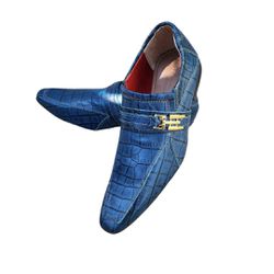 Sapato Masculino Italiano Em Couro Crokodilo Azul ... - Art Sapatos ®