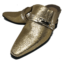 Babuche Masculino Em Couro Dourado Verniz Molhado ... - Art Sapatos ®