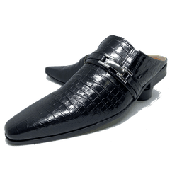 Babuche Masculino Em Couro Preto Verniz Croco Ref:... - Art Sapatos ®