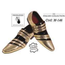 Sapato Masculino Italiano Em Couro Rich Dourado Re... - Art Sapatos ®