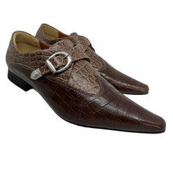 Sapato Masculino Italiano Em Couro Marrom Croko Af... - Art Sapatos ®