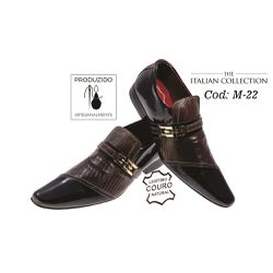 Sapato Masculino Italiano Em Couro Marrom Frizado ... - Art Sapatos ®
