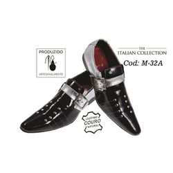 Sapato Masculino Italiano Em Couro Preto Com Cobra... - Art Sapatos ®