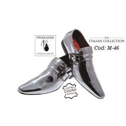 Sapato Masculino Italiano Em Couro Silver Cromado ... - Art Sapatos ®
