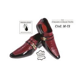 Sapato Masculino Italiano Em Couro Vermelho Jacaré... - Art Sapatos ®