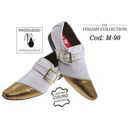 Sapato Masculino Italiano Em Couro Branco Com Dour... - Art Sapatos ®