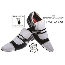 Sapato Masculino Italiano Em Couro Branco Com Pret... - Art Sapatos ®