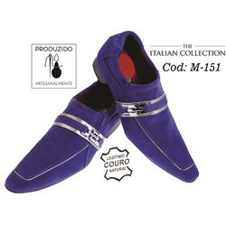 Sapato Masculino Italiano Em Couro Azul Camurça Co... - Art Sapatos ®