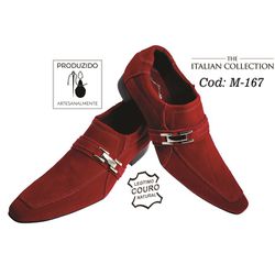 Sapato Masculino Italiano Em Camurça Vermelho - 01... - Art Sapatos ®