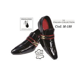 Sapato Masculino Italiano Em Couro Preto Bordado C... - Art Sapatos ®