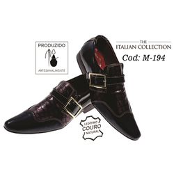 Sapato Masculino Italiano Em Couro Escamado Vinho ... - Art Sapatos ®