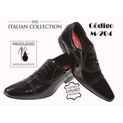 Sapato Masculino Italiano Em Couro Preto Verniz Ox... - Art Sapatos ®