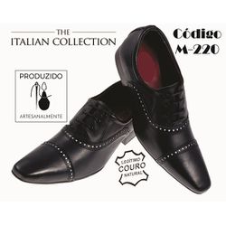 Sapato Masculino Italiano Em Couro Preto Fosco Oxf... - Art Sapatos ®