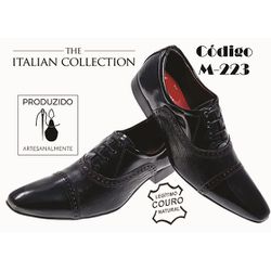 Sapato Masculino Italiano Em Couro Preto Frizado -... - Art Sapatos ®