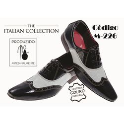 Sapato Masculino Italiano Em Couro Preto Com Branc... - Art Sapatos ®