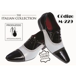 Sapato Masculino Italiano Em Couro Preto Com Branc... - Art Sapatos ®