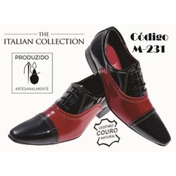 Sapato Masculino Italiano Em Couro Vermelho Com Pr... - Art Sapatos ®
