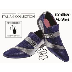 Sapato Masculino Italiano Em Couro Azul Avestruz -... - Art Sapatos ®