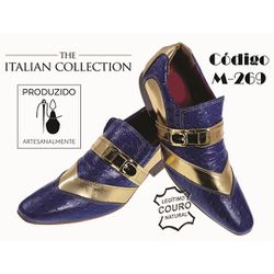Sapato Masculino Italiano Em Couro Azul Avestruz C... - Art Sapatos ®