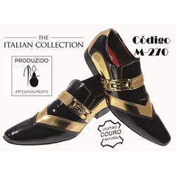 Sapato Masculino Italiano Em Couro Preto Com Doura... - Art Sapatos ®