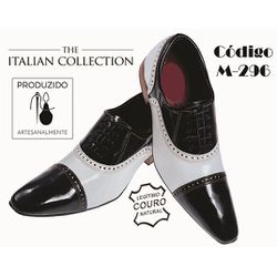 Sapato Masculino Italiano Em Couro Preto Com Branc... - Art Sapatos ®