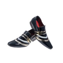 Sapato Masculino Italiano Em Couro Preto Com Prata... - Art Sapatos ®
