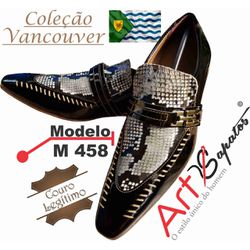 Sapato Masculino Italiano Em Couro Preto Com Cobra... - Art Sapatos ®