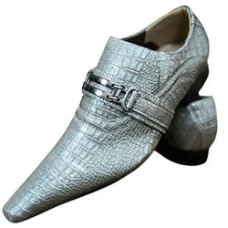 Sapato Masculino Italiano Em Couro Prata Croko Bri... - Art Sapatos ®