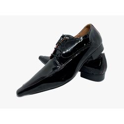 Sapato Masculino Italiano Em Couro Preto Verniz Re... - Art Sapatos ®