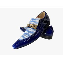 Sapato Masculino Italiano Em Couro Social Azul Ser... - Art Sapatos ®