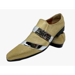 Sapato Masculino Italiano Em Couro Social Dourado ... - Art Sapatos ®