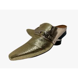 Babuche Masculino Em Couro Social Dourado Verniz M... - Art Sapatos ®