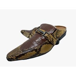 Babuche Masculino Em Couro Social Marrom Serpente ... - Art Sapatos ®