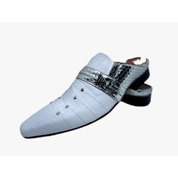 Babuche Masculino Em Couro Social Branco Prateado ... - Art Sapatos ®