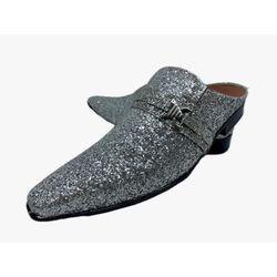 Babuche Masculino Em Couro Social Prateado Glitter... - Art Sapatos ®