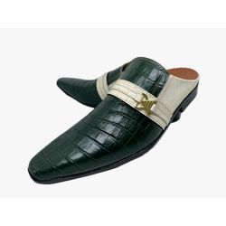 Babuche Masculino Em Couro Social Verde Croco Ref:... - Art Sapatos ®