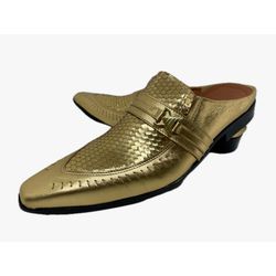 Babuche Masculino Em Couro Social Dourado Serpente... - Art Sapatos ®