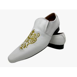 Sapato Masculino Italiano Em Couro Branco Bordado ... - Art Sapatos ®