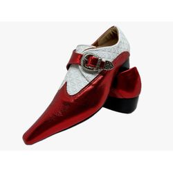 Sapato Masculino Italiano Em Couro Vermelho Bico F... - Art Sapatos ®