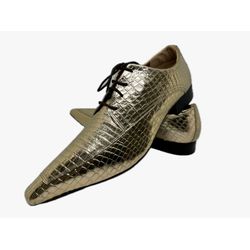 Sapato Masculino Italiano Em Couro Dourado Bico Fi... - Art Sapatos ®