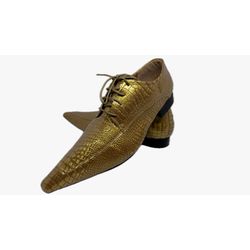 Sapato Masculino Italiano Em Couro Dourado Réptil ... - Art Sapatos ®