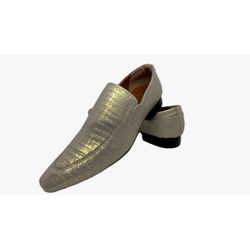 Sapato Masculino Italiano Em Couro Dourado Réptil ... - Art Sapatos ®