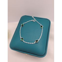 Pulseira Em Prata 925 Com Zircônias Verdes - 999.2... - A S JOIAS E SEMIJOIAS