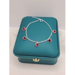 Pulseira Em Prata 925 De Corações Com Zircônias Ve... - A S JOIAS E SEMIJOIAS