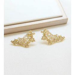 Brinco Ear Cuff Baguetes Cravejadas Banho Ouro com... - A S JOIAS E SEMIJOIAS