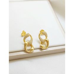 Brinco Formas Banhado a Ouro Com Detalhes Cravejad... - A S JOIAS E SEMIJOIAS