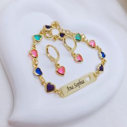 Conjunto Infantil Personalizado Pulseira e Brinco ... - A S JOIAS E SEMIJOIAS